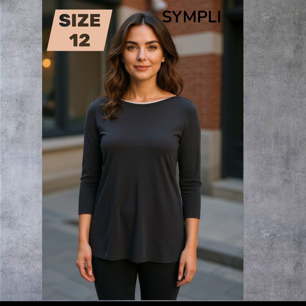 SYMPLI - Underline Boat Neck Tunic - Black, NWT, Size 12